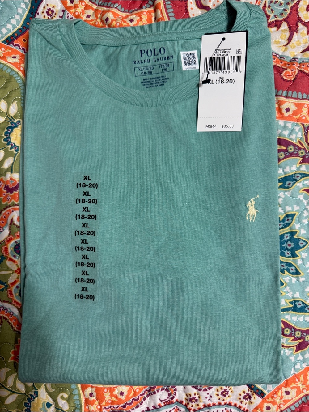 Polo by Ralph Lauren Seafoam Green Crew Neck Tee with Embroidered Pony